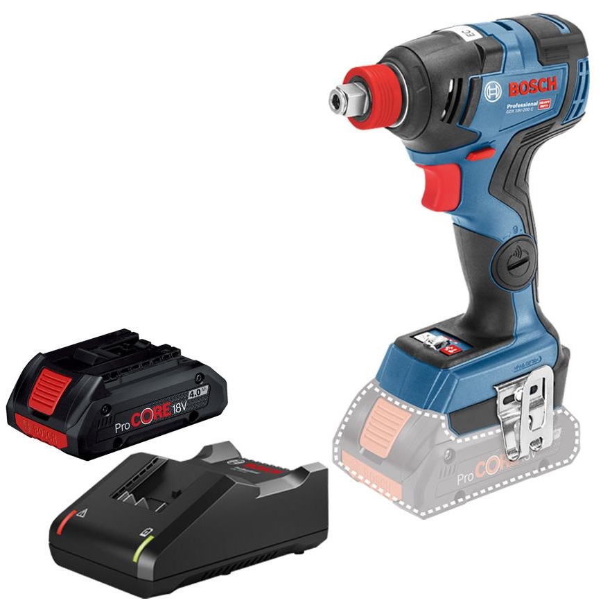 Гайковерт ударний Bosch GDX 18V-200 C, 18В, 4.0Ah, безщітков., 200Нм, 1/4", 1/2", 1.2кг